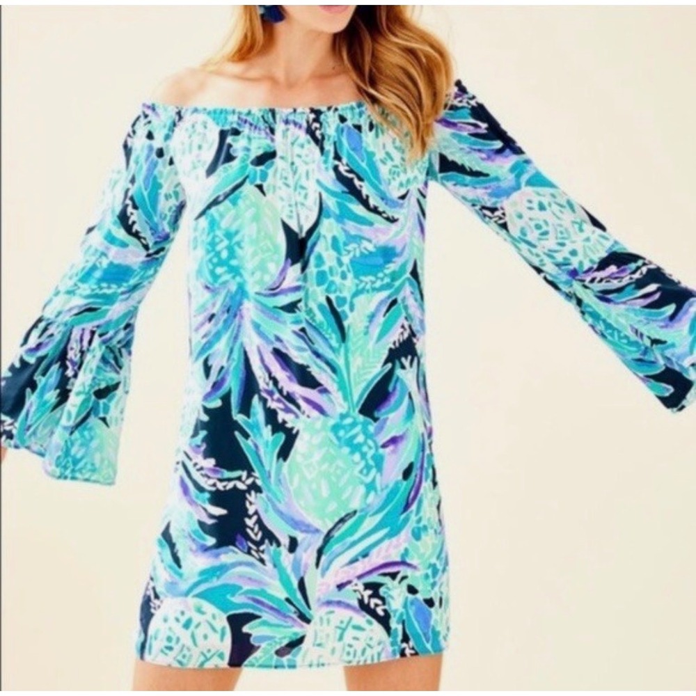 Lilly Pulitzer Nevie Dress XS Alotta Colada Blue Purple Tropical Shift Dress